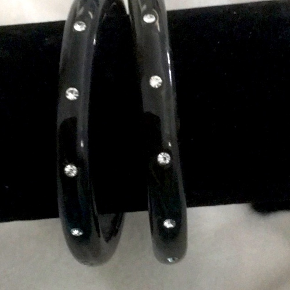 NWT, BANANA REPUBLIC  TWO BLACK BANGLES WITH CLEAR CRYSTAL STONES